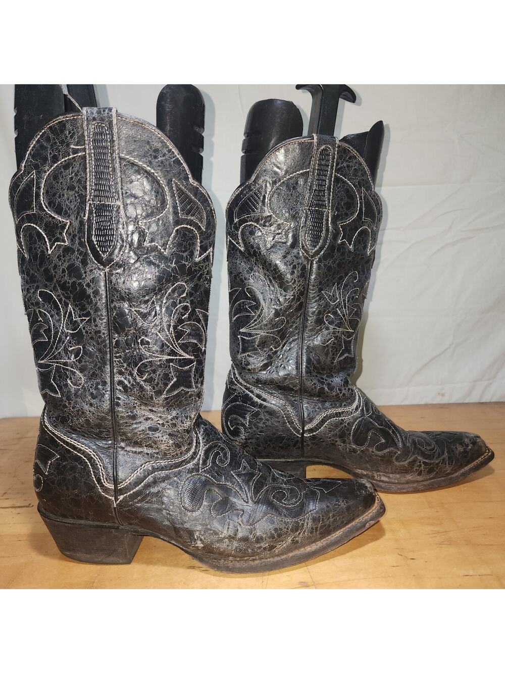 J B DILLON sz 9 B black Goat Western Cowboy Cowgirl boots square toe